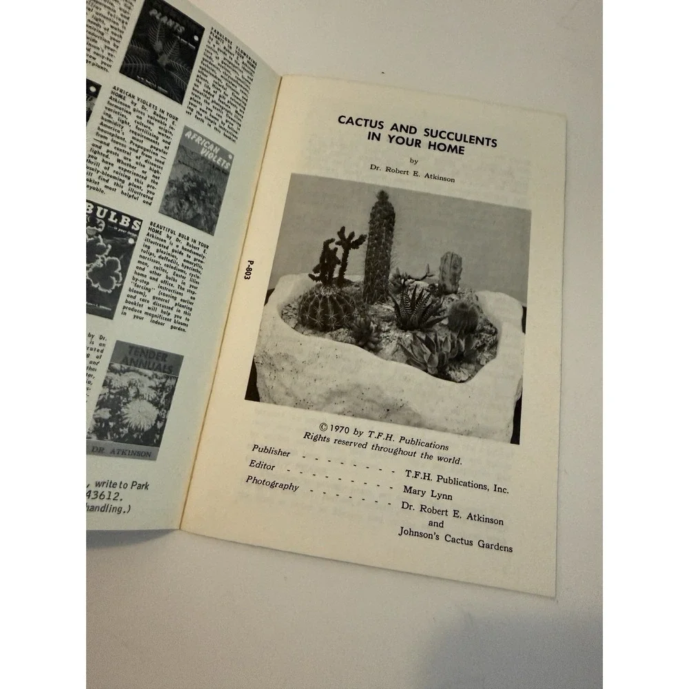 VTG 1970 CACTUS AND SUCCULENTS In Your Home by Robert Atkinson‎ Paperback Book